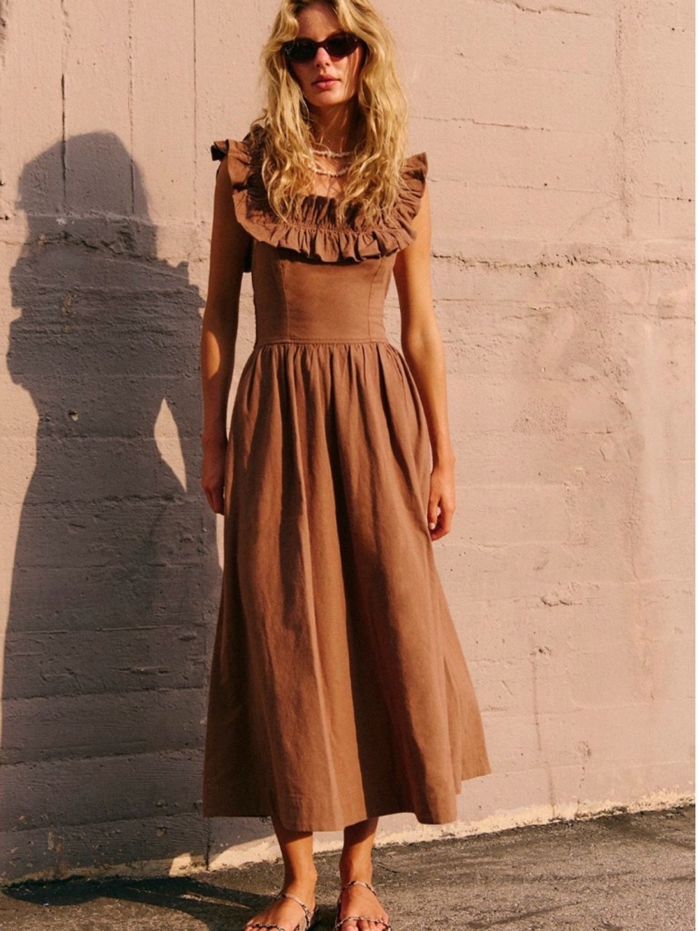 NWT Free People Brown Ruffle-Trim Maxi Dress
